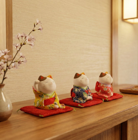 ちりめん人形 招き猫三人娘