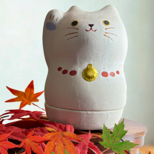 和紙張り陶器美濃まねき しろねこ