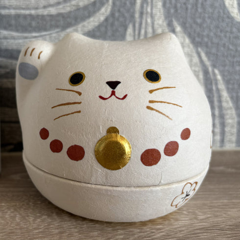 和紙張り陶器美濃まねき しろねこ