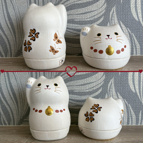 和紙張り陶器美濃まねき しろねこ